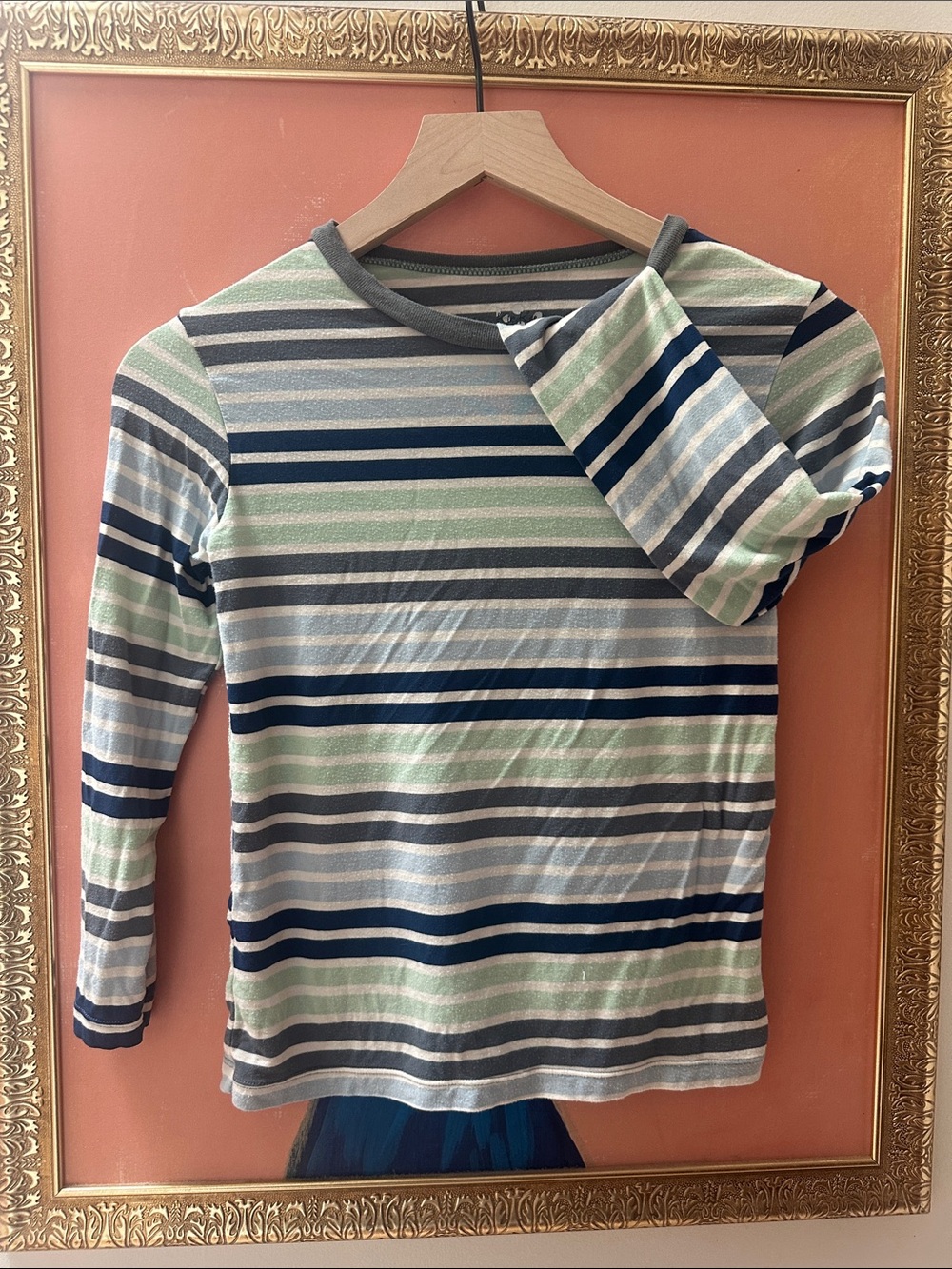 Kickee Pants Striped Long-Sleeve Tee in Navy, Mint & Gray size 6/8